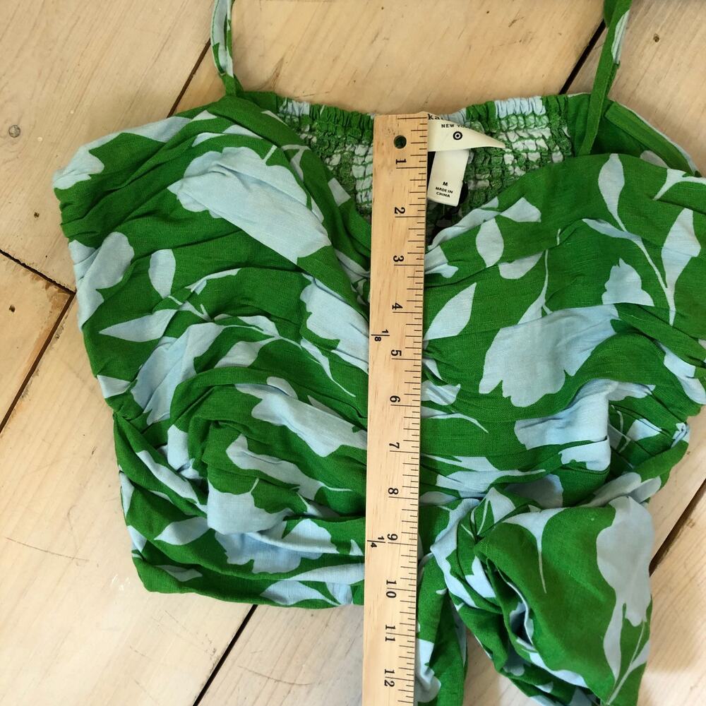 Kate Spade X Target NWT Classic Rose Ruched Linen Floral Tank Top Green/White M - Picture 12 of 12